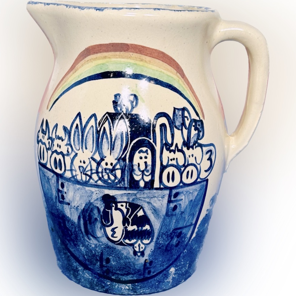 CMP Pottery Noah's Ark Hand Painted Stoneware Pitcher Jug 1994